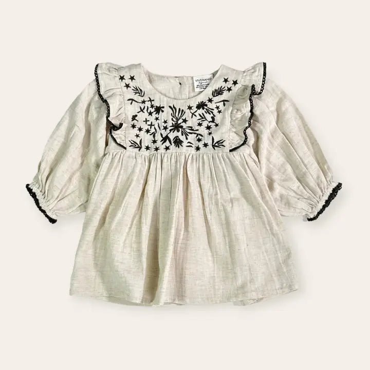 Embroidered Ruffle Flare Baby Dress (Organic Cotton / Linen)