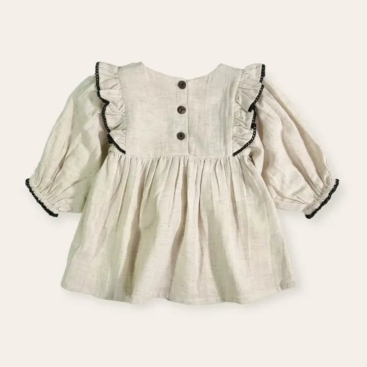 Embroidered Ruffle Flare Baby Dress (Organic Cotton / Linen)
