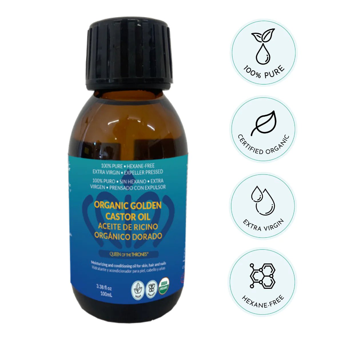 Organic Castor Oil 3.38oz | 100% Pure, Hexane-Free, Extra Virgin
