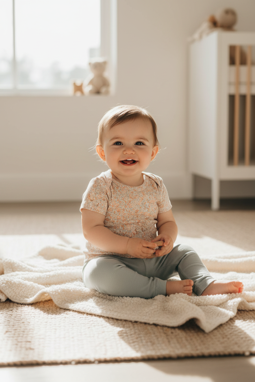 12-Month Baby in Afton Belmont Onesie & Mist Leggings