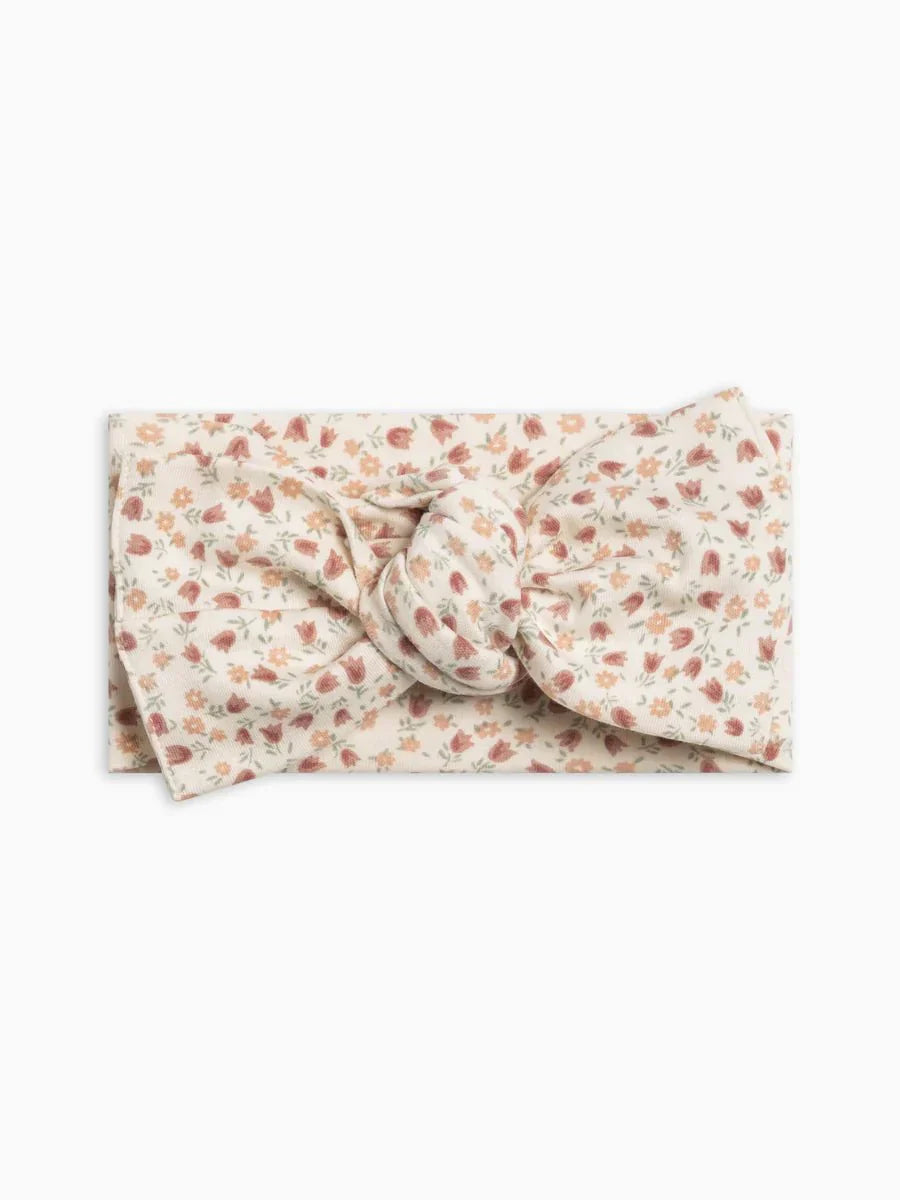 Hattie Bow Wrap, organic cotton floral headband for babies.
