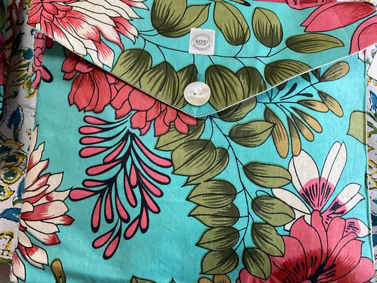 Short Sleeve Button Top w/ Shorts - Buddha Bouquet - Turquoise and White