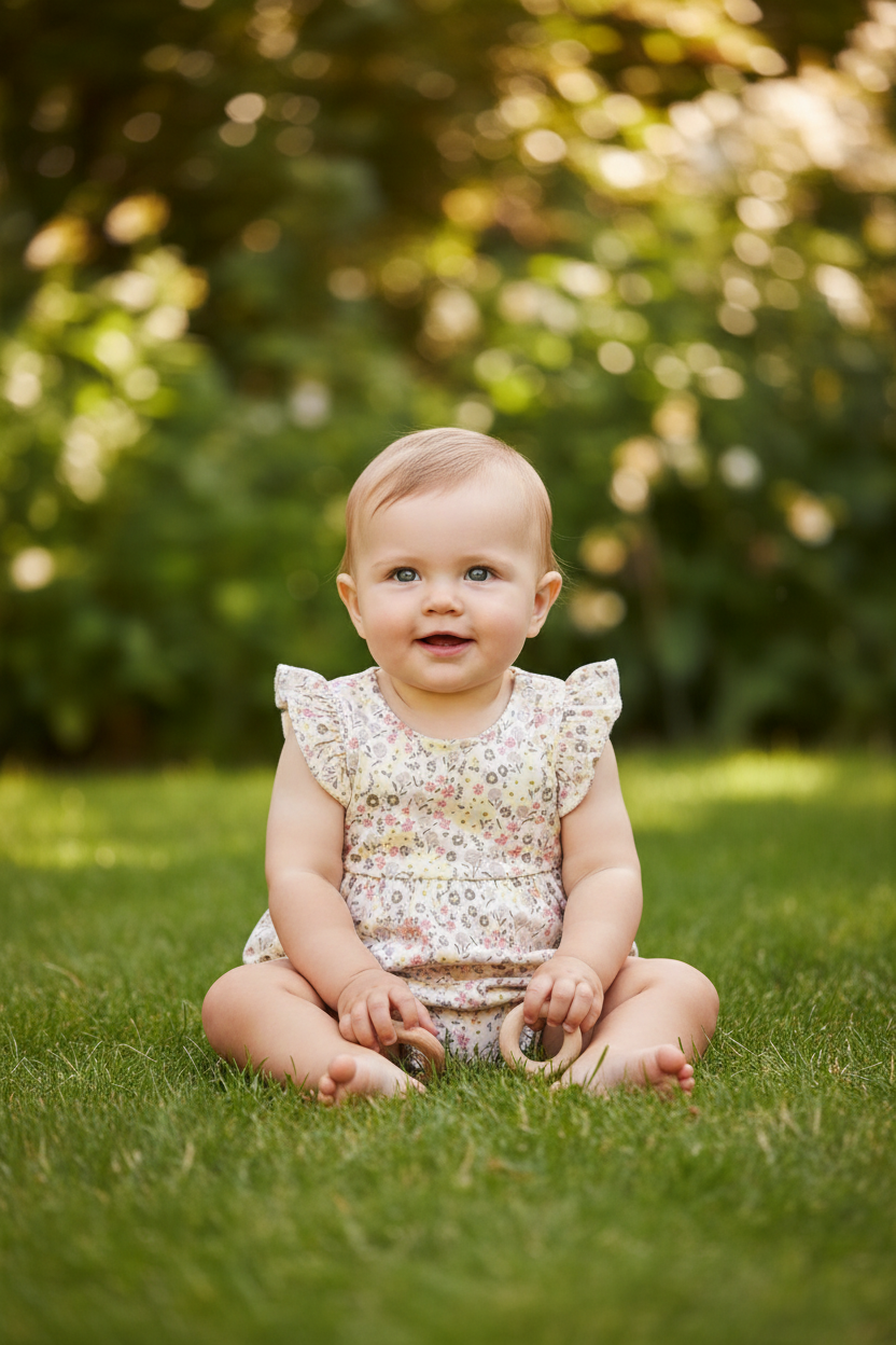 6-month-old in Giada Floral Sommer Romper - no collar