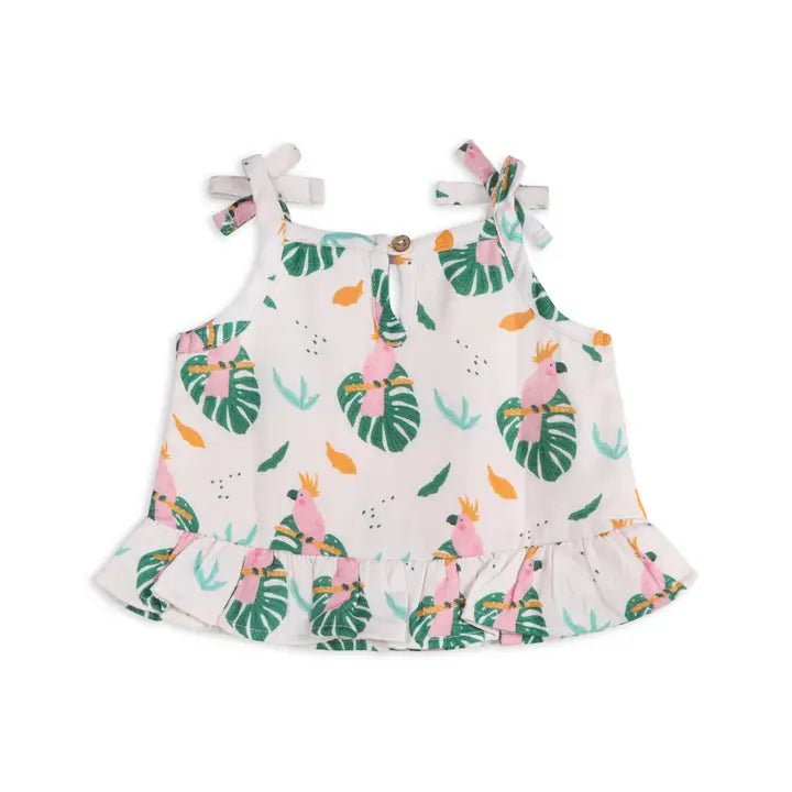 Parrot Shoulder Tie Baby Top + Bottom (Organic Muslin)