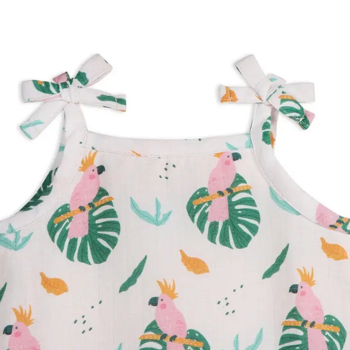 Parrot Shoulder Tie Baby Top + Bottom (Organic Muslin)