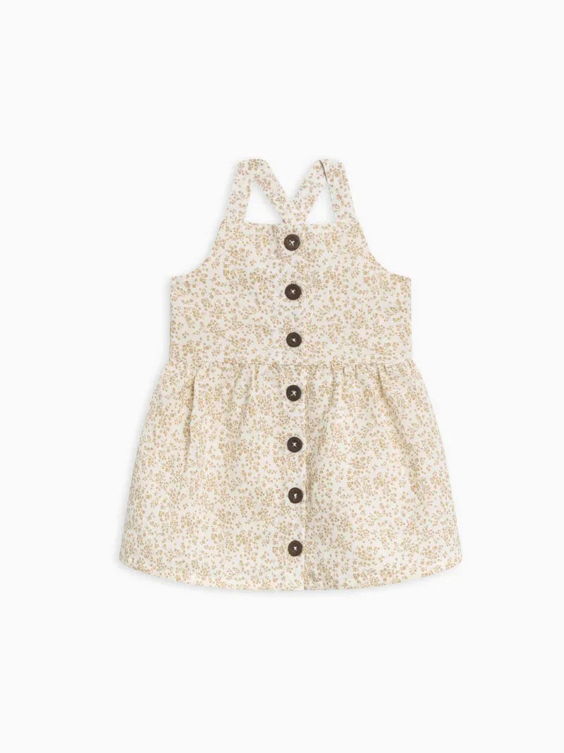 Paloma Linen Button Front Dress for children, featuring criss-cross adjustable straps and eco-friendly fabric.