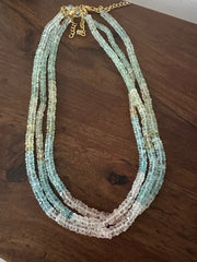 Aquamarine + Morganite  Gemstone Necklace  Beaded Necklace