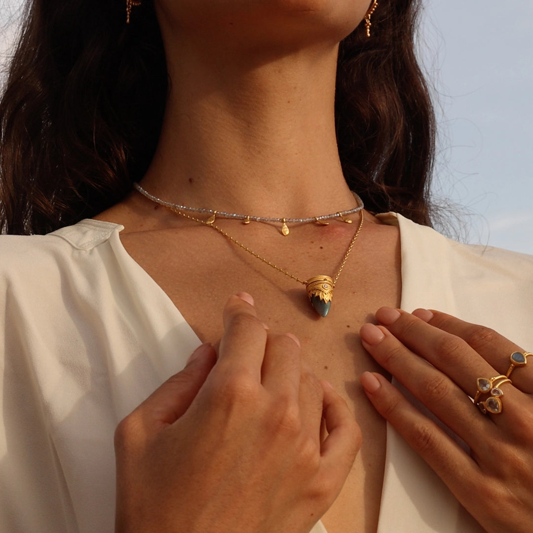 Guiding Spirit Labradorite Lotus Locket Necklace