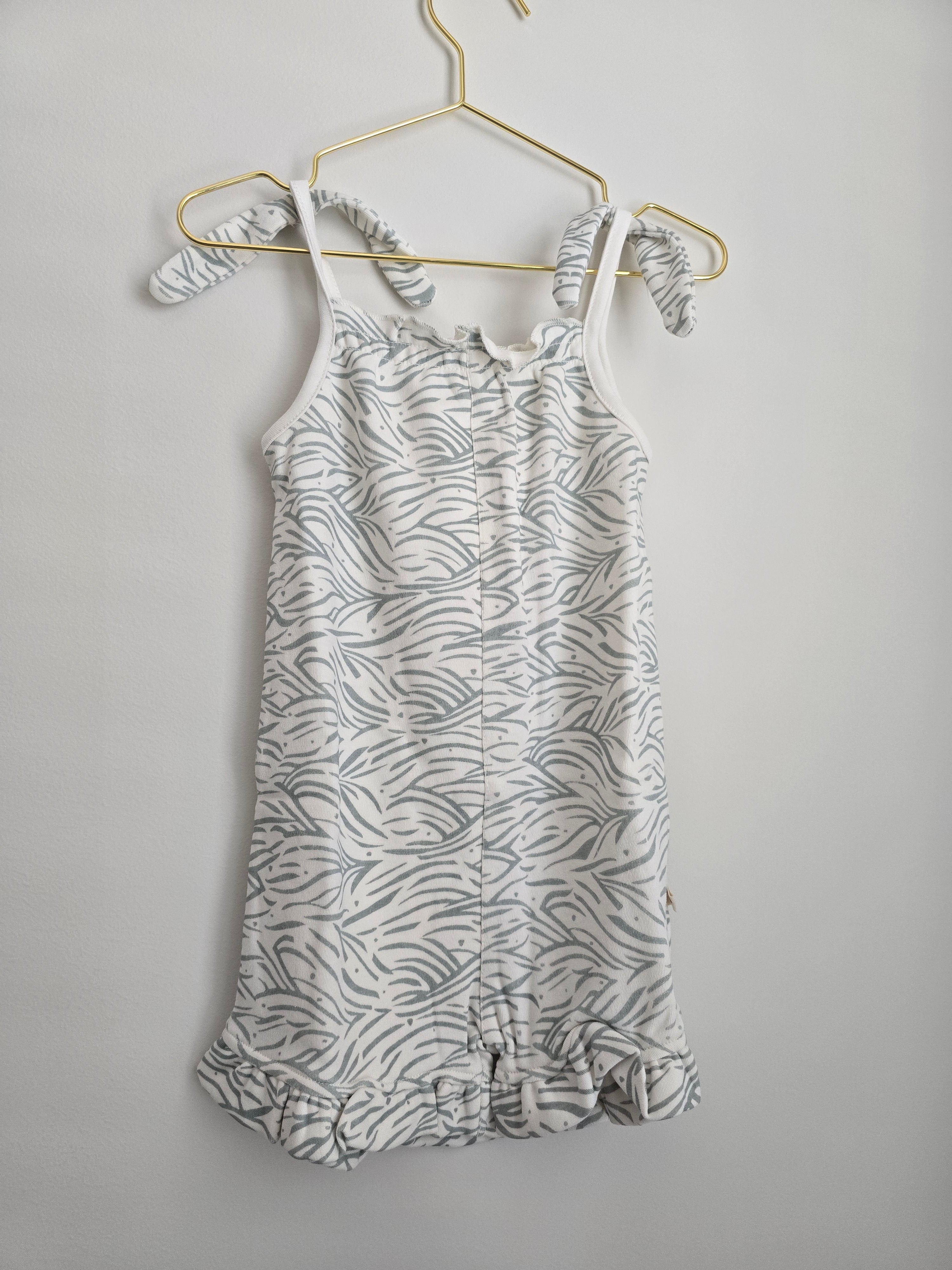 Organic Ocean Wave Print Ruffle Jumpsuit