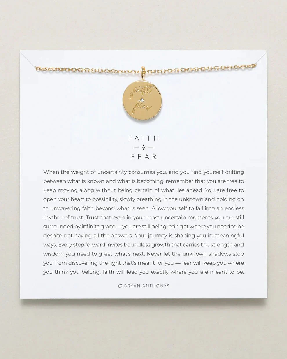 Faith Over Fear Necklace in gold with adjustable chain, symbolizing resilience and unwavering faith.