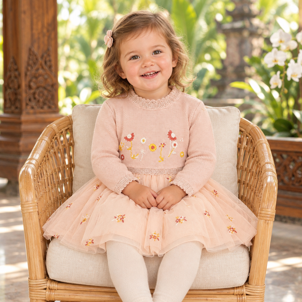 Floral embroidery knit tutu dress lifestyle image