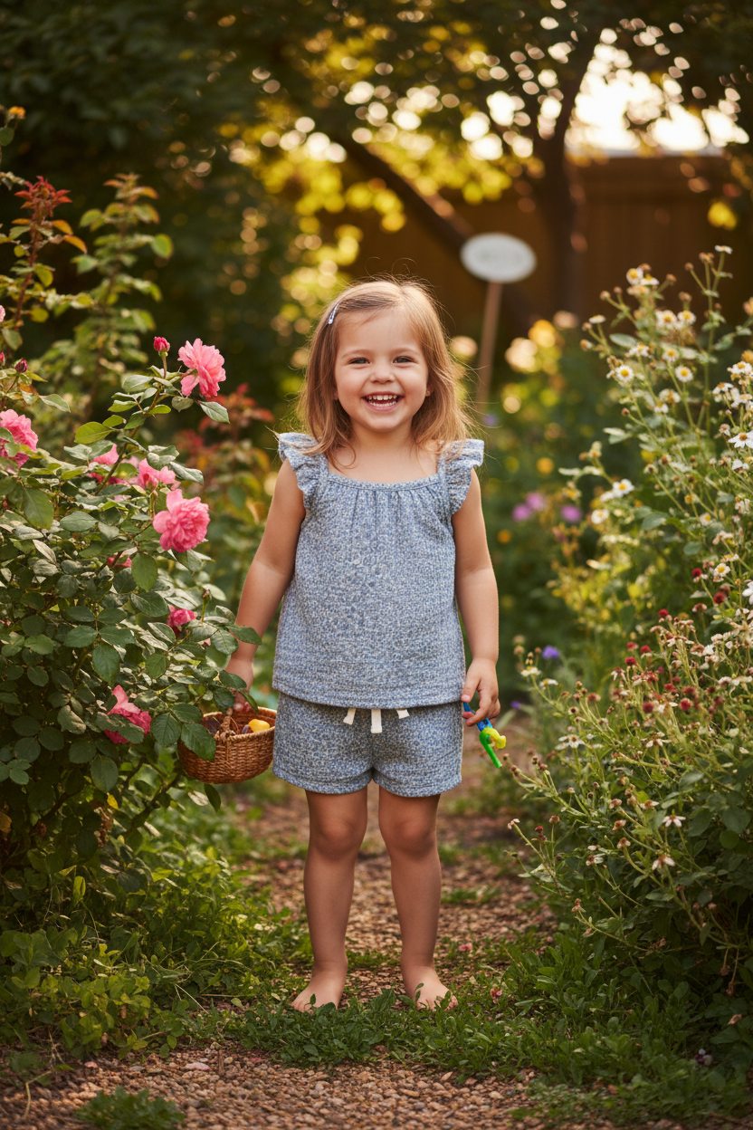 Girl wearing Nora Muslin Tank and Short Set outdoors