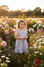 Little girl in exact Jane Muslin Dress with flowers