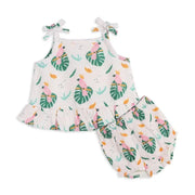 Parrot Shoulder Tie Baby Top + Bottom (Organic Muslin) - Natureworks Design