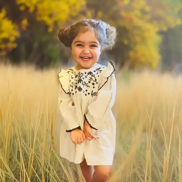 Embroidered Ruffle Flare Baby Dress (Organic Cotton / Linen) - Natureworks Design