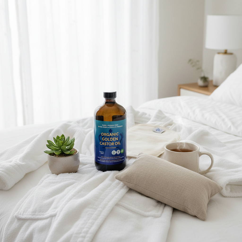 Pelvic Castor Oil Pack Kit - Bedding Scene