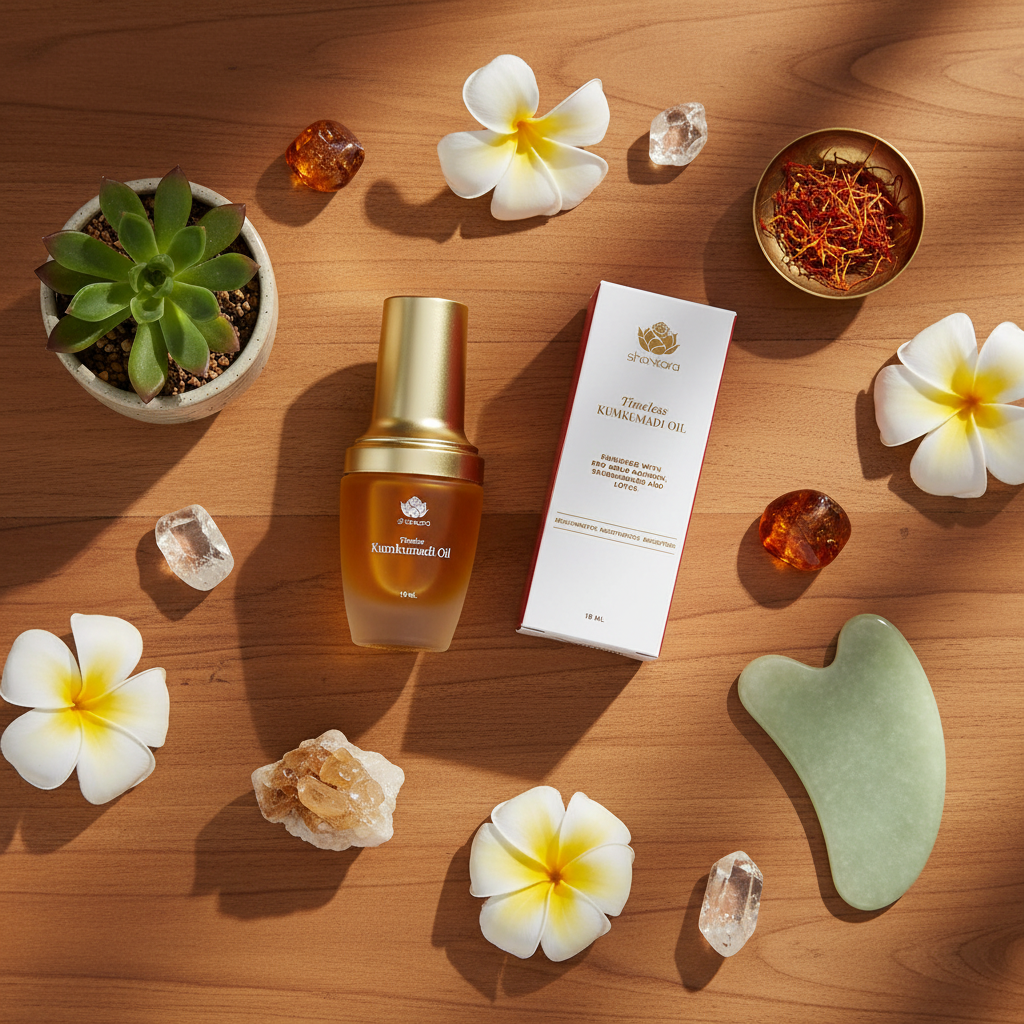 Timeless Kumkumadi Oil - Tropical Flat Lay