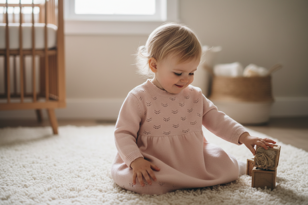 Toddler wearing Milan Pointelle Knit Sweater Dress