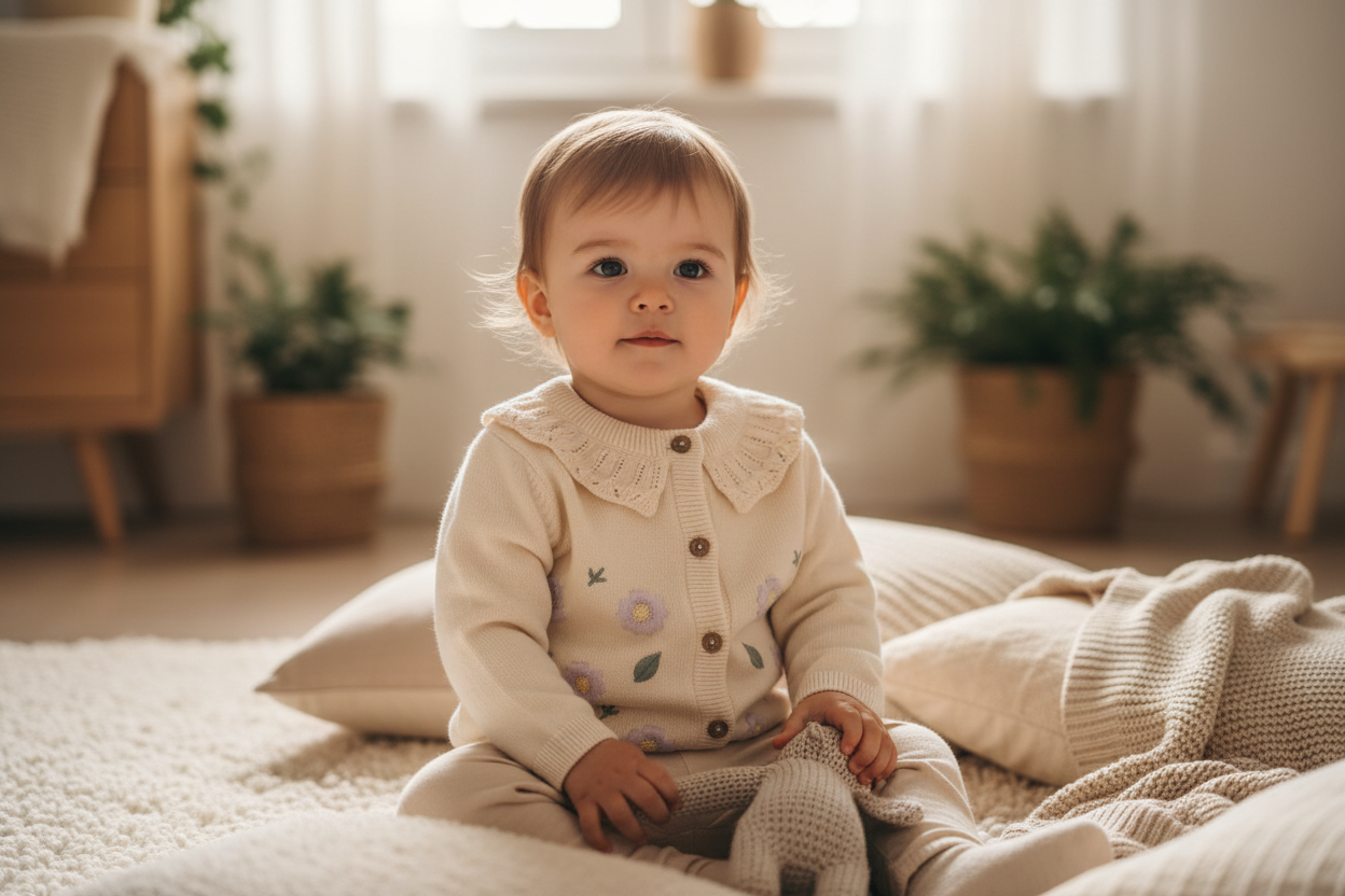 Toddler wearing Sweet Floral & Pointelle Knit Baby Cardigan
