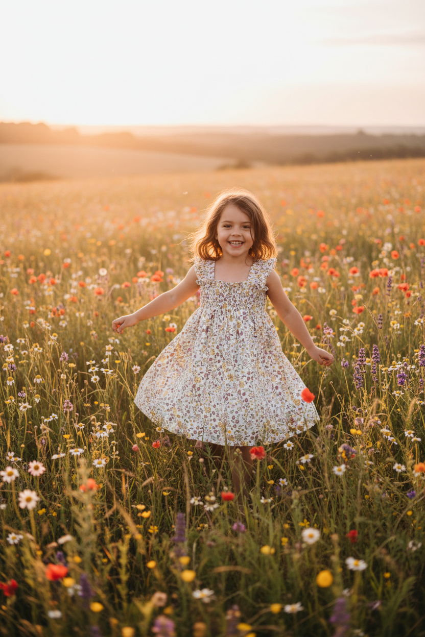 Young girl in Wild Meadow Dress outdoors