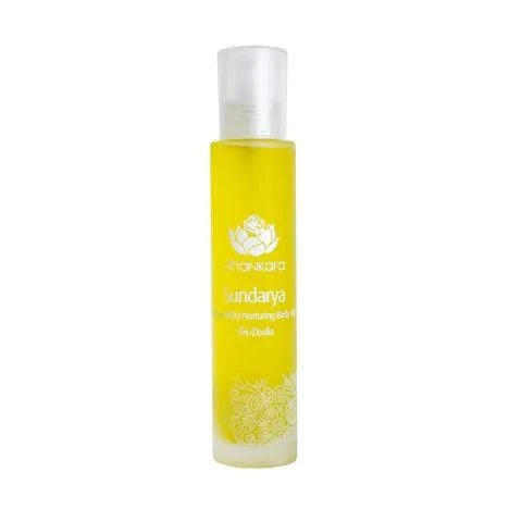 Sundarya Body Oil bottle with nourishing floral essential oils.