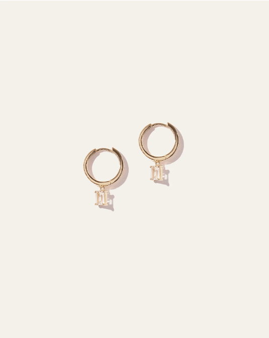 Emerald Cut Topaz Dangle Hoops