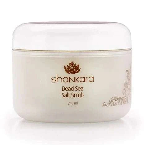 Dead Sea Salt Scrub in a 240 ml container for exfoliation and skin nourishment.