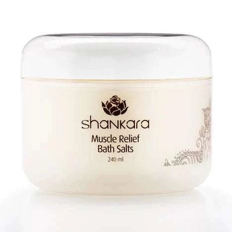 Muscle Relief Bath Salts jar with relaxing and soothing blend of Arnica, Eucalyptus, Lavender, and Epsom salts.