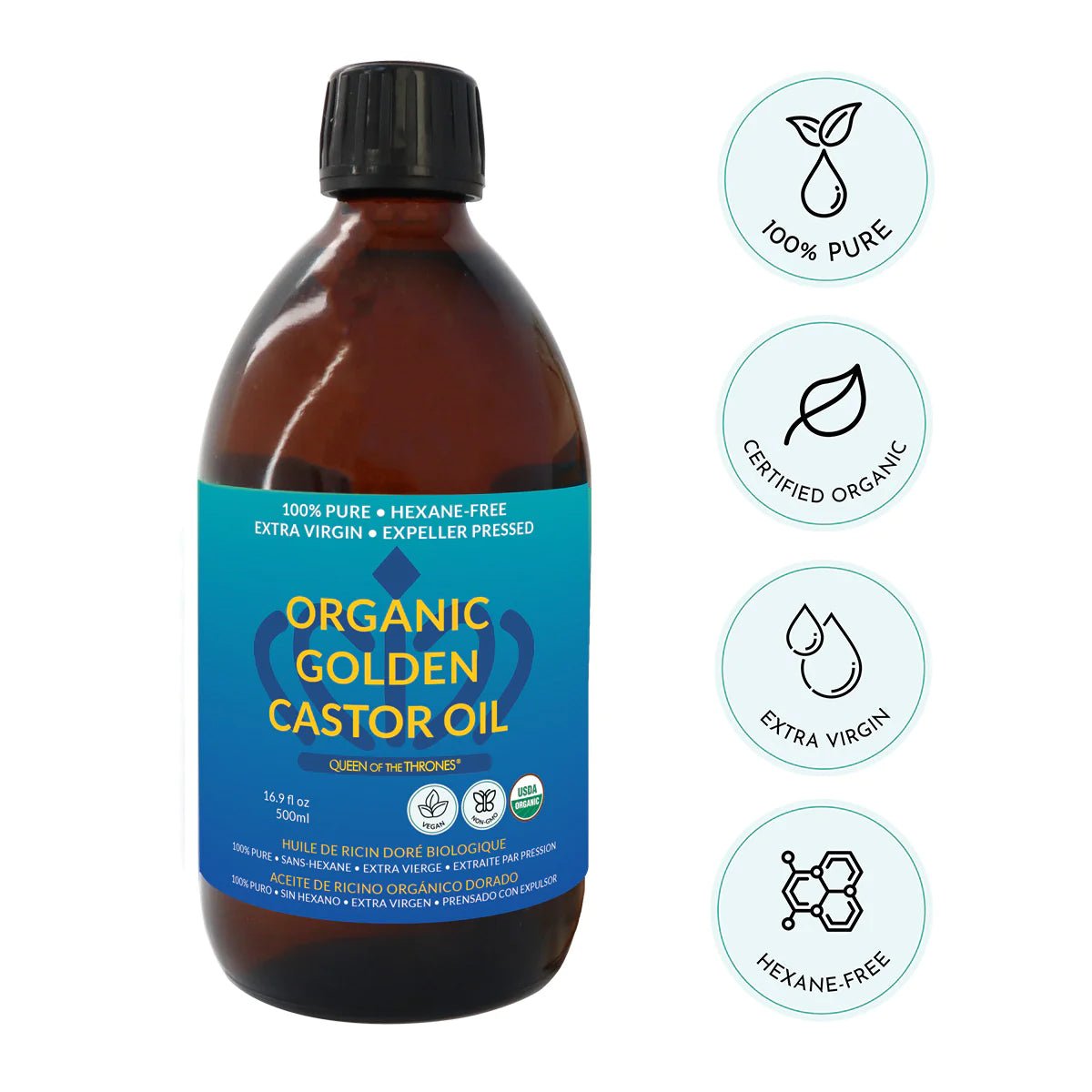 Organic Castor Oil 16.9oz 100% Pure, Hexane-Free, Extra Virgin