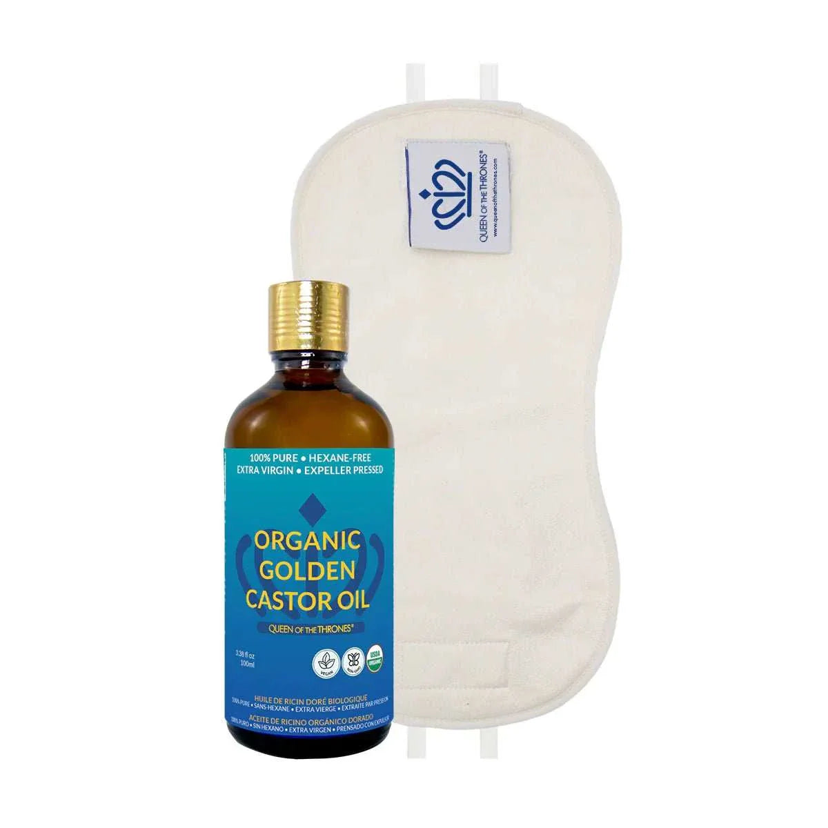 Original Organic Castor Oil Pack for Kids Kit with Castor Oil Bottle and Cotton Sherpa Pack.