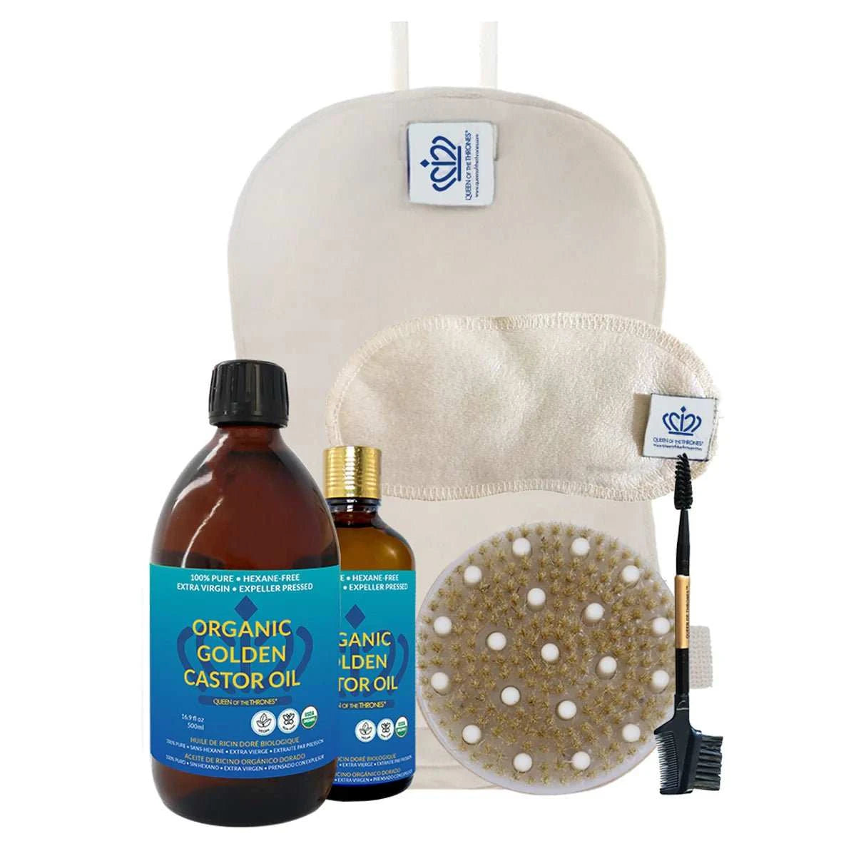 Day & Night Detox Kit with organic castor oil pack, eye compress, and lymphatic dry brush.