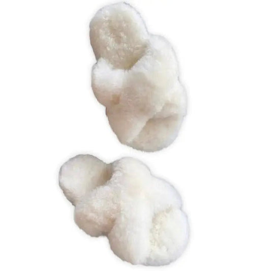 Fuzzy Criss-Cross Alpaca Slippers