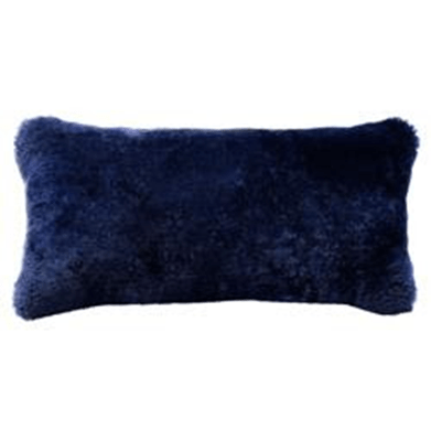 Argali Modern Navy Short Sheepskin Fur Lumbar Pillow - 11x22