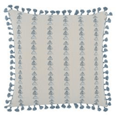 Sebastian Coastal Beach Blue Linen Tassel Throw Pillow - 20x20