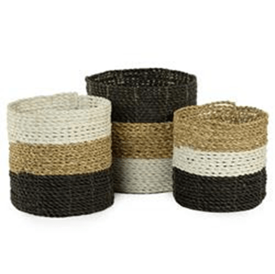 Renyra Coastal Beach Brown Handwoven Seagrass Round Floor Basket - Set of 3
