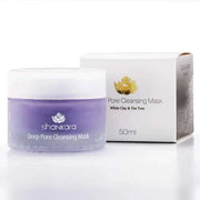 Deep Pore Cleansing Mask jar and packaging with white clay and tea tree description.